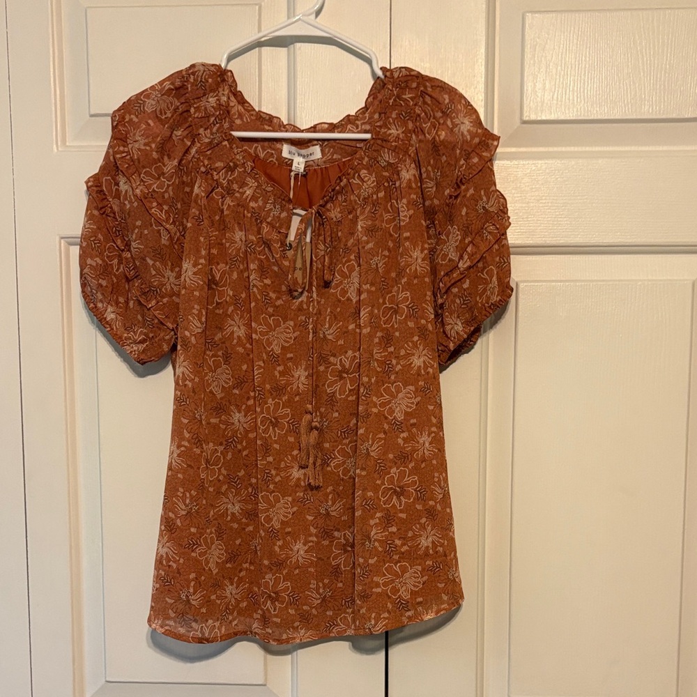 Blu Pepper Rust Floral Peasant Blouse